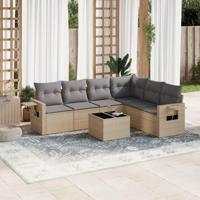 7-delige Loungeset met kussens poly rattan beige - thumbnail