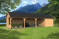 Tuindeco Hamar XL Overkapping type 10 1303x445 cm Lariks/Douglashout blank- Zadeldak- Onbehandeld lariks Douglas hout- Tuindeco - thumbnail