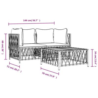 3-delige Loungeset met kussens staal antracietkleurig