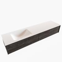 Badkamermeubel BWS Madrid Dark Brown 180x45x30 cm Mat Witte Solid Surface Wastafel Links (2 lades, 0 kraangaten) - thumbnail