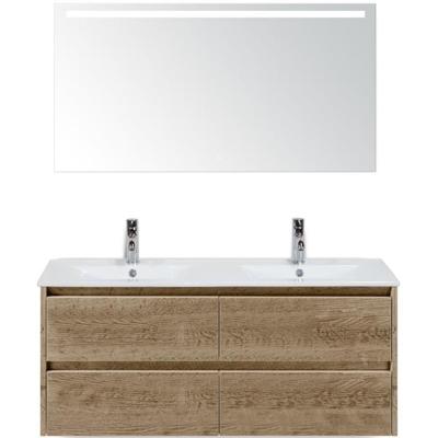 Dante Badmeubelset 120 cm - Natuur Eiken - Keramische Wastafel Wit Enjoy met Sence Spiegel