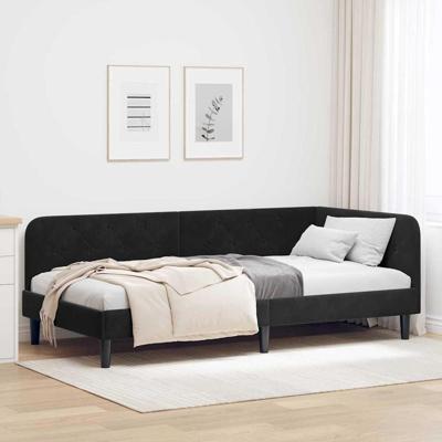 Hoekbedframe met hoofdeinde Zwart 90 x 200 cm Fluweel Hoekbedframe met hoofdeinde Zwart 90 x 200 cm Fluweel