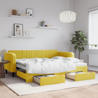 Slaapbank met onderschuifbed en lades 90x200 cm fluweel geel