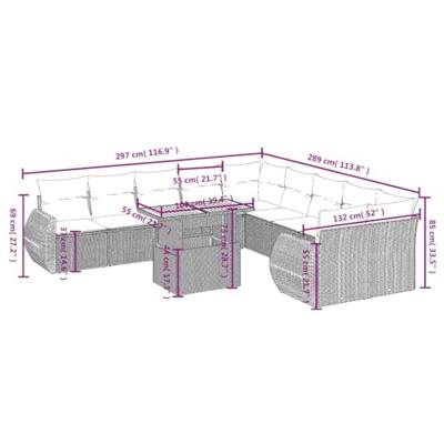 11-delige Loungeset met kussens poly rattan grijs