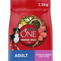 PURINA One Adult Medium/Maxi Rich in lamb with rice - droog hondenvoer - 2,5kg - thumbnail