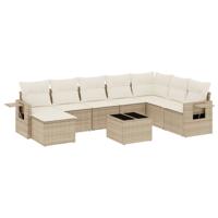 9-delige Loungeset met kussens poly rattan beige - thumbnail