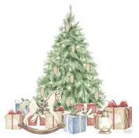 Duni bio dunisoft servet tree and gifts 40x40cm wit, groen 12 stuks - thumbnail
