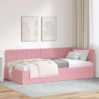 Hoekbedframe met hoofdeinde Roze 90 x 200 cm Fluweel - thumbnail