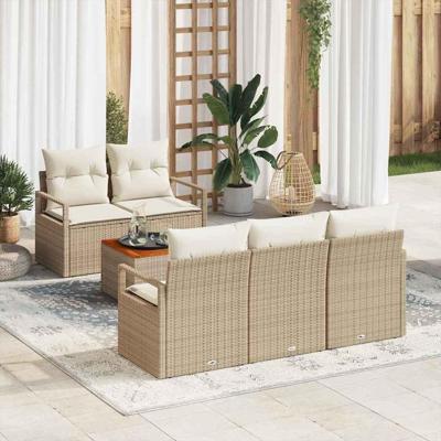 Tuinbankenset met opslag 6 pcs Beige en Crème poly rattan