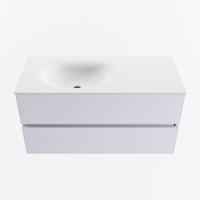 MONDIAZ VICA 100cm badmeubel onderkast Cale 2 lades. Wastafel MOON links 1 kraangat, kleur Talc. - thumbnail