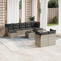 10-delige Loungeset met kussens poly rattan grijs - thumbnail