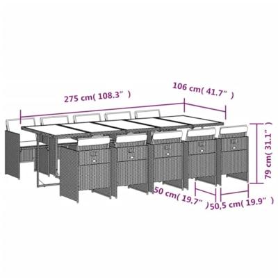 11-delige Tuinset met kussens poly rattan bruin