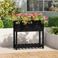 VidaXL Plantenbak met schap 82,5x34,5x81 cm massief grenenhout zwart - thumbnail