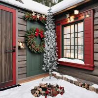 Kunstkerstboom half met sneeuw smal 240 cm - thumbnail