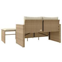 3-delige Loungeset met kussens poly rattan beige - thumbnail