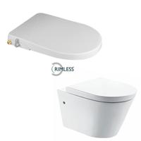 Wiesbaden Flow spoelrandloos met Flush luxe douche-wc zitting stroomloos wit sw48096/sw102848 - thumbnail
