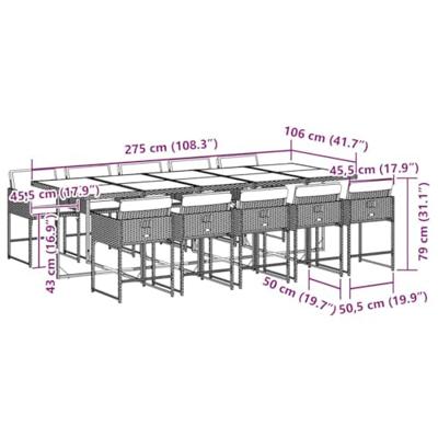 11-delige Tuinset met kussens poly rattan zwart