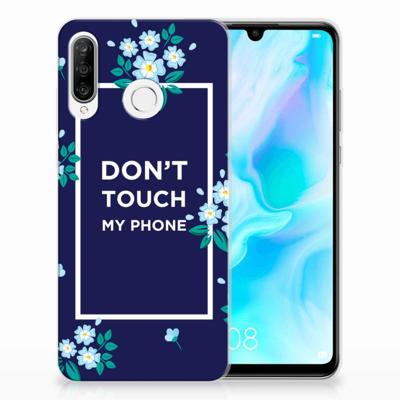 Huawei P30 Lite Silicone-hoesje Flowers Blue DTMP Huawei P30 Lite Silicone-hoesje Flowers Blue DTMP