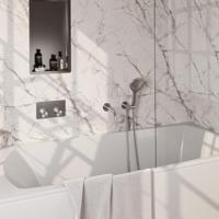 Brauer Stripe thermostatische inbouw badkraan met drukknoppen SET 04 met uitloop en 3-standen handdouche en doucheslang en wandaansluitbocht RVS-kleurig geborsteld PVD - thumbnail