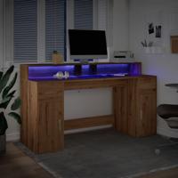 Bureau met LED-verlichting 160x55x91 cm hout artisanaal eiken - thumbnail