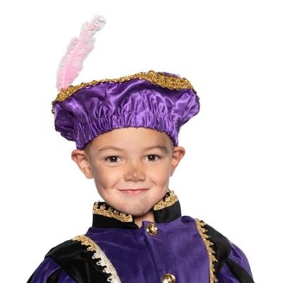 Pietbaret satijn paars met veer