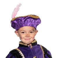 Pietbaret satijn paars met veer - thumbnail