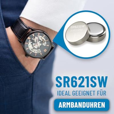 ABSINA SR621SW Horlogebatterij, 1,55 V, zilveroxide, verpakking van 10 stuks, knoopcel SR621SW, lekvrij en lange levensduur, batterij SR621SW / LR621 / SR621 / SR621 / 364 / V364 / R60 / AG1 - SR 621