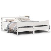 Bedframe met hoofdbord massief grenenhout wit 180x200 cm - thumbnail