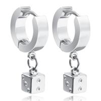 Stalen oorringen mannen zilverkleurig met een dobbelsteen - thumbnail