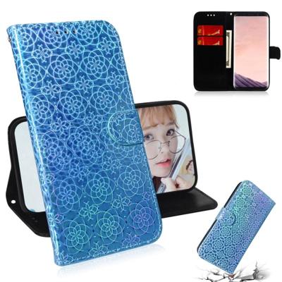 Voor Galaxy S8 effen kleur kleurrijke magnetische Buckle horizontale Flip PU lederen draagtas met houder & kaartsleuven & portemonnee & Lanyard (blauw