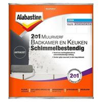 Alabastine 2-in-1 Muurverf Badkamer en Keuken Schimmelbestendig - 1 liter Antraciet - thumbnail
