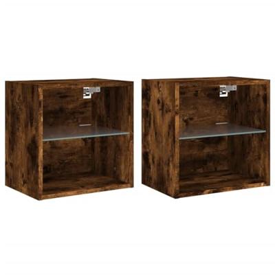 Nachtkastjes met LED's 2 st wandgemonteerd gerookt eikenkleurig