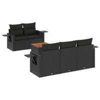 6-delige Loungeset met kussens poly rattan zwart - thumbnail