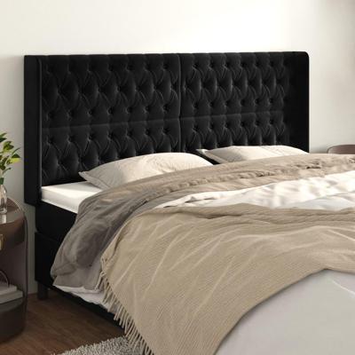 Hoofdbord met randen 183x16x118/128 cm fluweel zwart