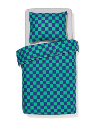 HEMA Kinderdekbedovertrek 140x200cm zacht katoen ruiten (groen)