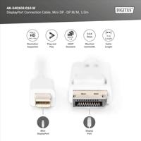 Digitus AK-340102-020-W DisplayPort-kabel Mini-displayport / DisplayPort Adapterkabel Mini DisplayPort-stekker, DisplayPort-stekker 2.00 m Wit - thumbnail