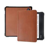 Lunso - Kobo Libra 2 hoes (7 inch) - Lederen sleep cover - Cognac - thumbnail