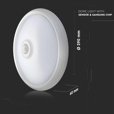 LED Plafondlamp met Sensor - 12W 900lm - 6400K daglicht wit - Rond Ø29cm - Bewegingssensor - Opbouw - Plafonniere - IP20 Voor binnen - Wit