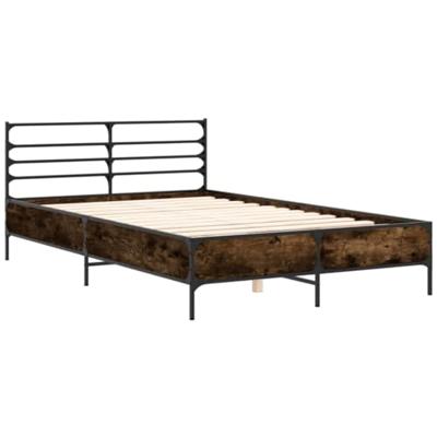 Bedframe bewerkt hout metaal gerookt eikenkleurig 120x190 cm