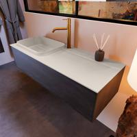 Badkamermeubelset Mondiaz Erin 120 cm met 1 Lade met RIDGE Wastafel Links Linen met 1 kraangat Greeploos Mat Dark Brown - thumbnail