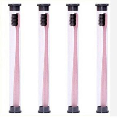 4 stuks/set tarwestro tandenborstel Soft-Bristle tandenborstel bamboe houtskool hoofd 18cm PVC behuizing draagbare verpakking reizen tandenborstel (ro
