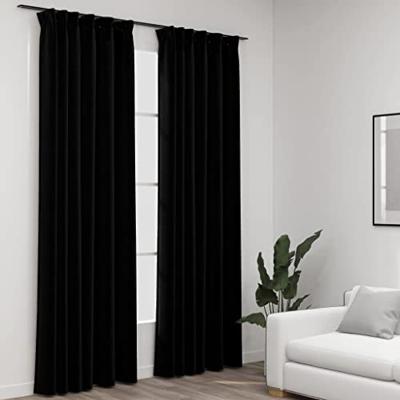 VidaXL Gordijnen linnen-look verduisterend haken 2 st 140x245 cm zwart VidaXL Gordijnen linnen-look verduisterend haken 2 st 140x245 cm zwart