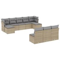 10-delige Loungeset met kussens poly rattan beige - thumbnail