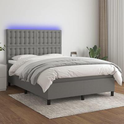 Boxspring met matras en LED stof donkergrijs 140x190 cm
