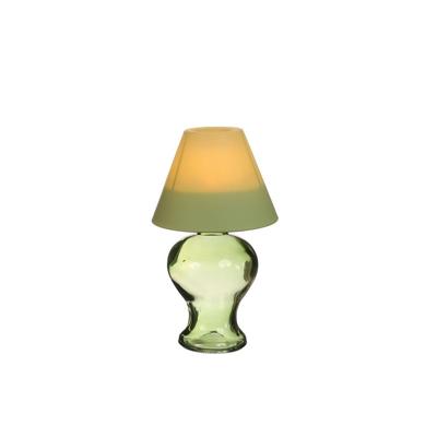 Glass theelichtlamp zacht groen H16cm