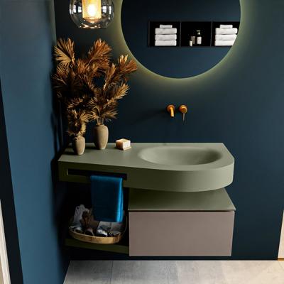 MONDIAZ RIVA 100cm badmeubel onderkast / planchet kleur Smoke met 1 lade. Wastafel DULCET rechts 0 kraangaten kleur Army.