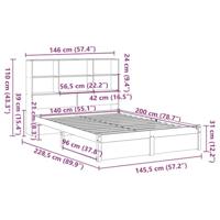 Bed met boekenkast zonder matras massief grenenhout 140x200 cm - thumbnail
