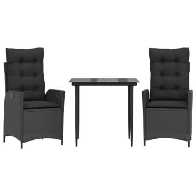 3-delige Tuinset met kussens poly rattan zwart
