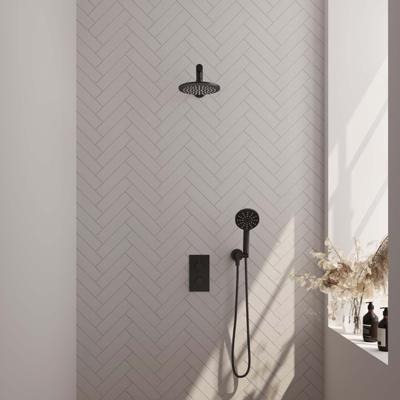 Brauer Black Carving Thermostatische Regendoucheset Inbouw - Hoofddouche 20 cm - Rechte Wandarm - 3 Weg - Handdouche 3 Standen - Doucheslang - Wandaansluitbocht - Mat Zwart