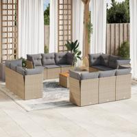 13-delige Loungeset met kussens poly rattan beige - thumbnail